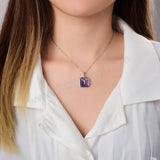 Personalized 16" Square Silver Plated Bezel Rainbow Gemstone Letter Necklace, You Choose Stone and Letter KZ013-N