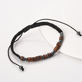 "I LOVE YOU" Morse Code Bracelet, Brown Wood Hematite Beads, Handmade Men Father Son Bracelet AL1160