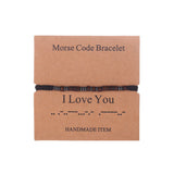 "I LOVE YOU" Morse Code Bracelet, Brown Wood Hematite Beads, Handmade Men Father Son Bracelet AL1160