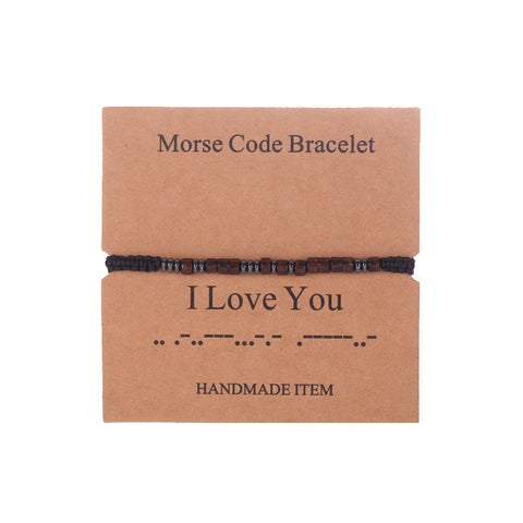 "I LOVE YOU" Morse Code Wood & Hematite Beaded Bracelet, Handmade Bracelet For Men Father Son LZ046