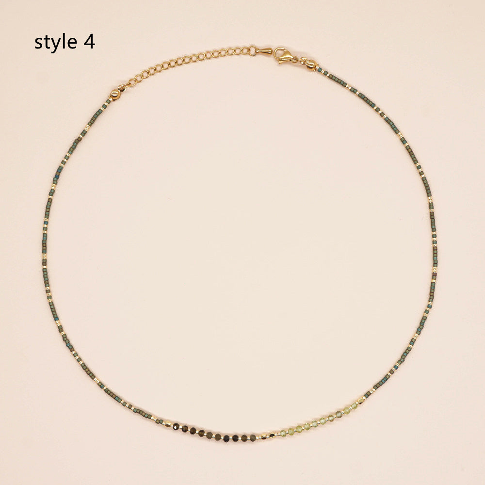 Bohemian Skinny Natural Stones & Miyuki Beads Necklace, Handmade Boho Summer Jewelry AL697