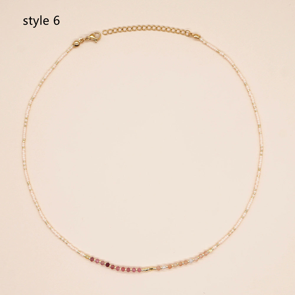 Bohemian Skinny Natural Stones & Miyuki Beads Necklace, Handmade Boho Summer Jewelry AL697