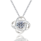 1 CT - Round Brilliant Cut Moissanite Diamond Infinite Twist Necklace, 925 Silver Love Knot Necklace, Four Leaf Clover, Gift For Her For Women MNK023