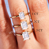 S925 Sterling Silver Four-Claw Emerald Cut Moissanite Ring Classic Solitaire Engagement Ring, Promise Ring For Women MS008G