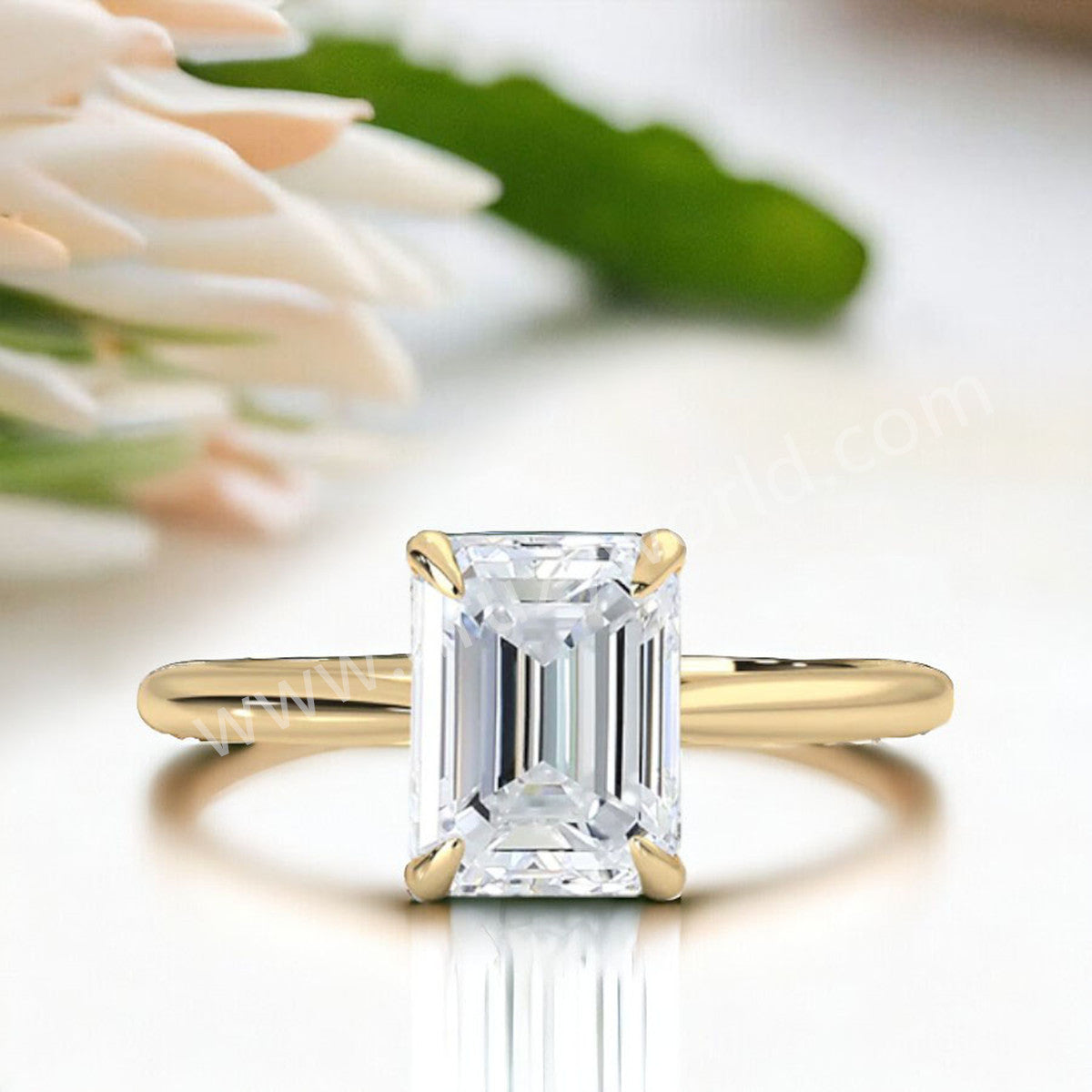 S925 Sterling Silver Four-Claw Emerald Cut Moissanite Ring Classic Solitaire Engagement Ring, Promise Ring For Women MS008G