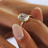 1 CT - Emerald Cut Moissanite Engagement Ring, 925 Sterling Silver Bezel Ring MS001