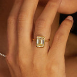 1 CT - Emerald Cut Moissanite Engagement Ring, 925 Sterling Silver Bezel Ring MS001