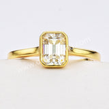 1 CT - Emerald Cut Moissanite Engagement Ring, 925 Sterling Silver Bezel Ring MS001