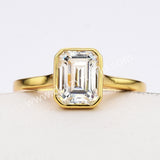 2 CT - Emerald Cut Moissanite Diamond Engagement Ring, 925 Sterling Silver Bezel Ring MS002