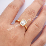 2 CT - Emerald Cut Moissanite Diamond Engagement Ring, 925 Sterling Silver Bezel Ring MS002