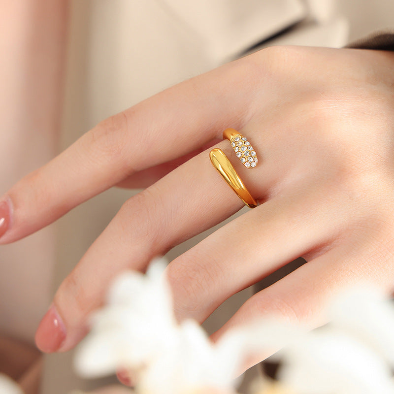 gold cz ring, micro pave ring, titanium steel ring, open ring, snake ring jewelry