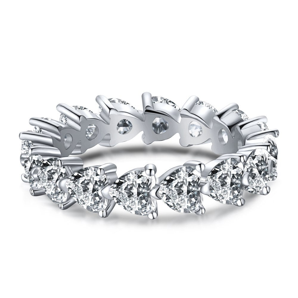 925 Sterling Silver Full White & Pink Zircon Heart Rings For Women AL805
