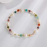 Rainbow Multi Natural Stones Freshwater Pearl Bracelet, Crystal Quartz Beads, Boho Jewelry AL734