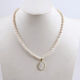 16" White Shell Virgin Mary Pendant & Natural Freshwater Pearl Beads Necklace, Crescent Moon Necklace AL950