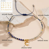 Bohemia Skinny Lapis Letter Natural Stones & Miyuki Beads Bracelet, Handmade Boho Summer Jewelry AL827