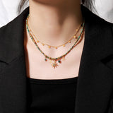 Bohemia Gold Sequin Coin African Turquoise Natural Stones Hematite Beads Sun Star Moon Necklace AL770