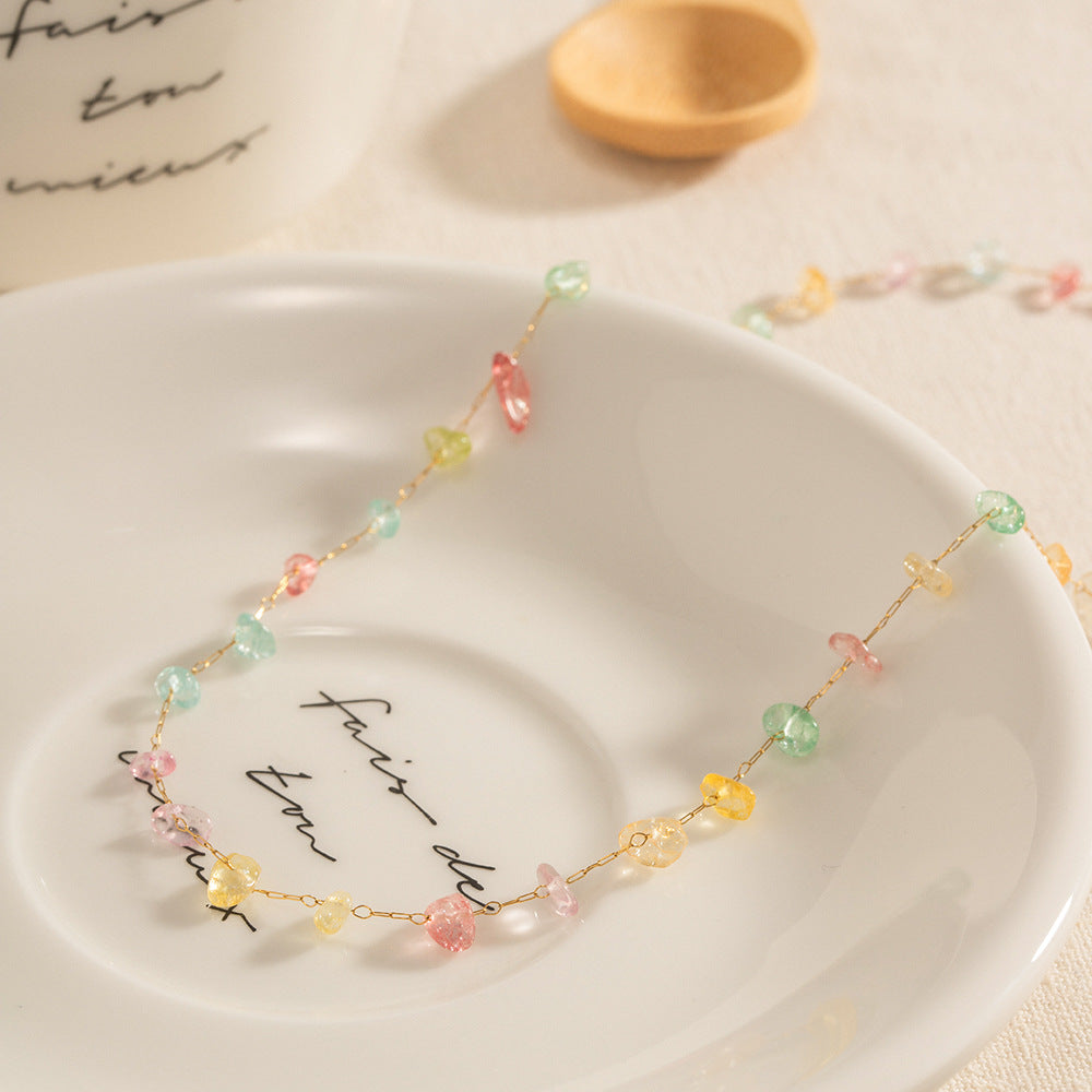 Light Rainbow Natrual Stone Beads Bracelet/Necklace, 18k Gold Titanium Steel, Lady Fashion Jewelry AL681