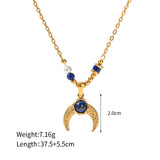 Tribe Lapis Lazuli Gold Horn Pendant Necklace, Gold Titanium Steel, Boho Jewelry AL663