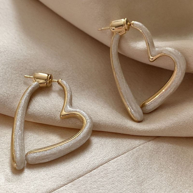 Gold Big Heart Earrings, 925 Silver Post, Unique Fashion Jewelry AL657, hoop post earrings, 