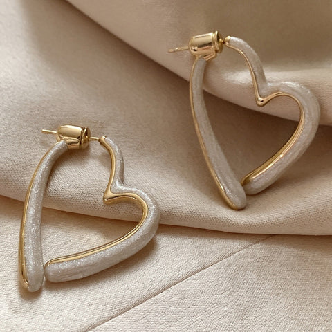 Gold Big Heart Earrings, 925 Silver Post, Unique Fashion Jewelry AL657