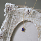 16" Stainless Steel Gold Rectangle Natural Lapis Lazuli Stone Charm Necklace AL833