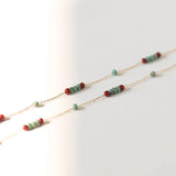 Bohemian Skinny Vintage Turquoise Color 3mm Miyuki Beads Necklace, Gold Titanium Steel, Boho Jewelry AL744