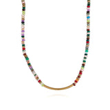 16" Bohemianal Multi Natural Stones Beaded Necklace, Gold Tube, Handmade Boho Jewelry AL737