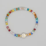 Shambhala Bohemian Rainbow Glass Quartz Beads White Shell Letter Stretch Bracelet, Handmade Boho Jewelry AL743