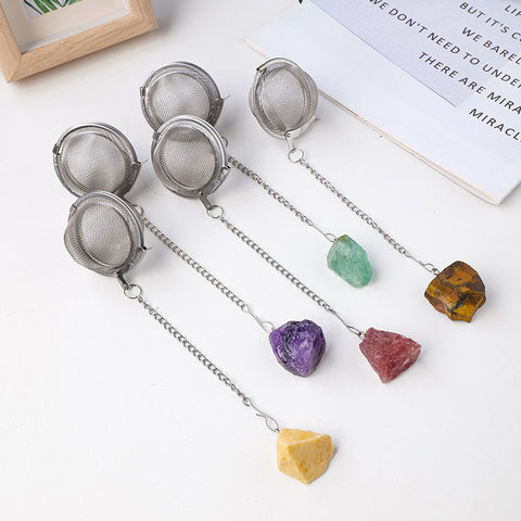 Raw Natural Stones Crystals Tea Infuser Bag, Stainless Steel Ball Mesh Tea Filter Loose Leaf Tea Strainer Tea Maker Herbal Infuser Steeper Jewelry AL449