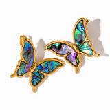 Rainbow Abalone Shell Butterfly Stud Earrings, 18k Gold Titanium Steel Earring Jewelry AL717
