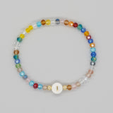 Shambhala Bohemian Rainbow Glass Quartz Beads White Shell Letter Stretch Bracelet, Handmade Boho Jewelry AL743