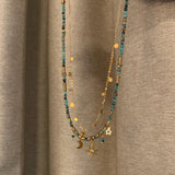 Bohemia Gold Sequin Coin African Turquoise Natural Stones Hematite Beads Sun Star Moon Necklace AL770