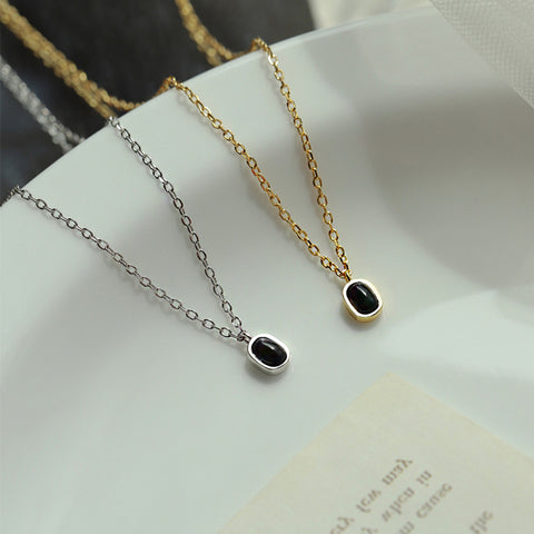 925 Sterling Silver Small Black Onyx Agate Necklace AL855