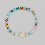 Shambhala Bohemian Rainbow Glass Quartz Beads White Shell Letter Stretch Bracelet, Handmade Boho Jewelry AL743