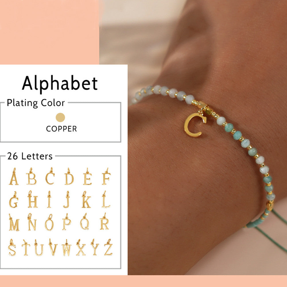 Boho Gold Letter Amazonite Stone & Miyuki Beads Adjustable Bracelet Skinny Handmade Jewelry For Women AL817