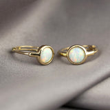 Gold Bezel Round Opal Hoop Earrings, 925 Sterling Silver, Fashion Jewelry AL645