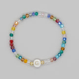 Shambhala Bohemian Rainbow Glass Quartz Beads White Shell Letter Stretch Bracelet, Handmade Boho Jewelry AL743