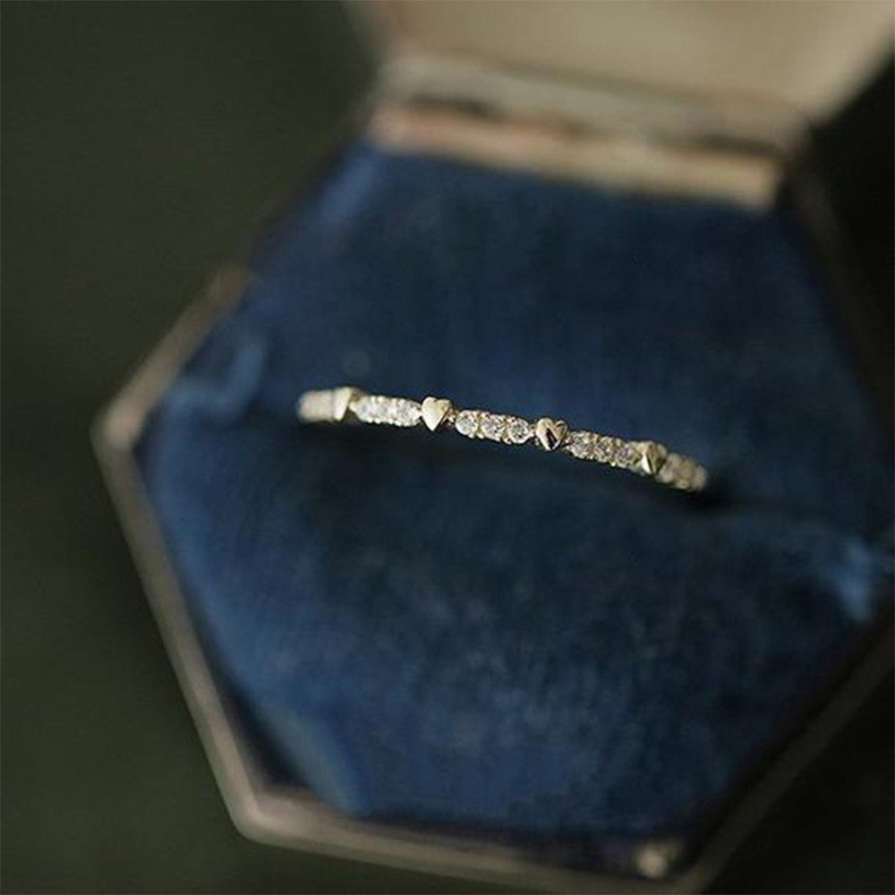 Skinny 925 Sterling Silver CZ Heart Ring, Zircon Thin Ring, Lady Fashion Love Jewelry AL864