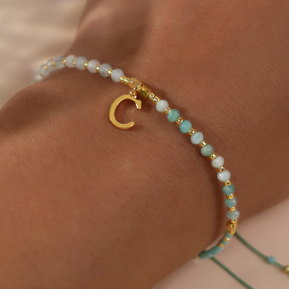 Boho Gold Letter Amazonite Stone & Miyuki Beads Adjustable Bracelet Skinny Handmade Jewelry For Women AL817