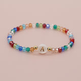 Shambhala Bohemian Rainbow Glass Quartz Beads White Shell Letter Stretch Bracelet, Handmade Boho Jewelry AL743