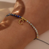 Bohemia Skinny Lapis Letter Natural Stones & Miyuki Beads Bracelet, Handmade Boho Summer Jewelry AL827