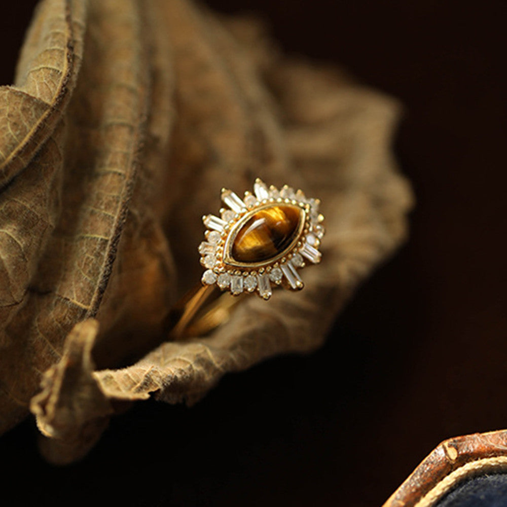 Wind Traveler S925 Silver Gold Tiger's Eye Ring, Dainty Jewelry For Women AL779
