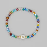 Shambhala Bohemian Rainbow Glass Quartz Beads White Shell Letter Stretch Bracelet, Handmade Boho Jewelry AL743