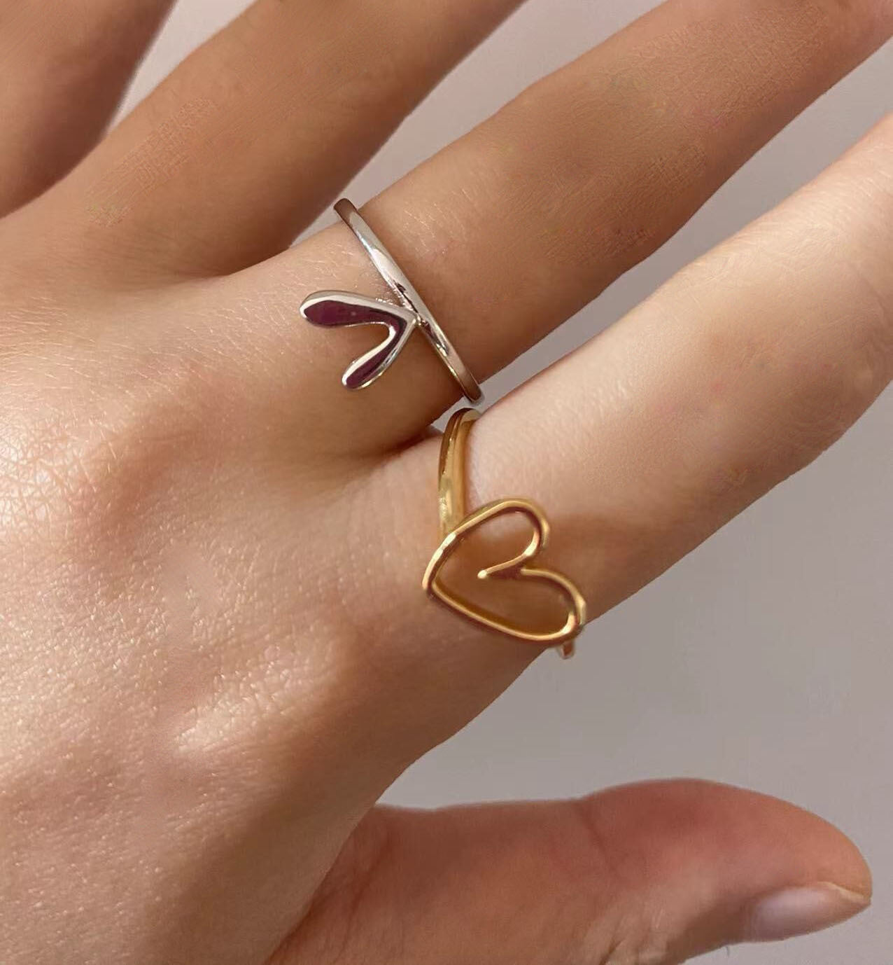 Unique 925 Sterling Silver Gold Plated Double Layer Heart Ring, Love Ring, Fashion Jewelry AL507
