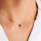 Small Rectangle Birthstone Pendant Necklace, Rainbow Zircon Necklace, Stainless Steel in 18K Gold Plated, Fashion Simple Jewelry AL830