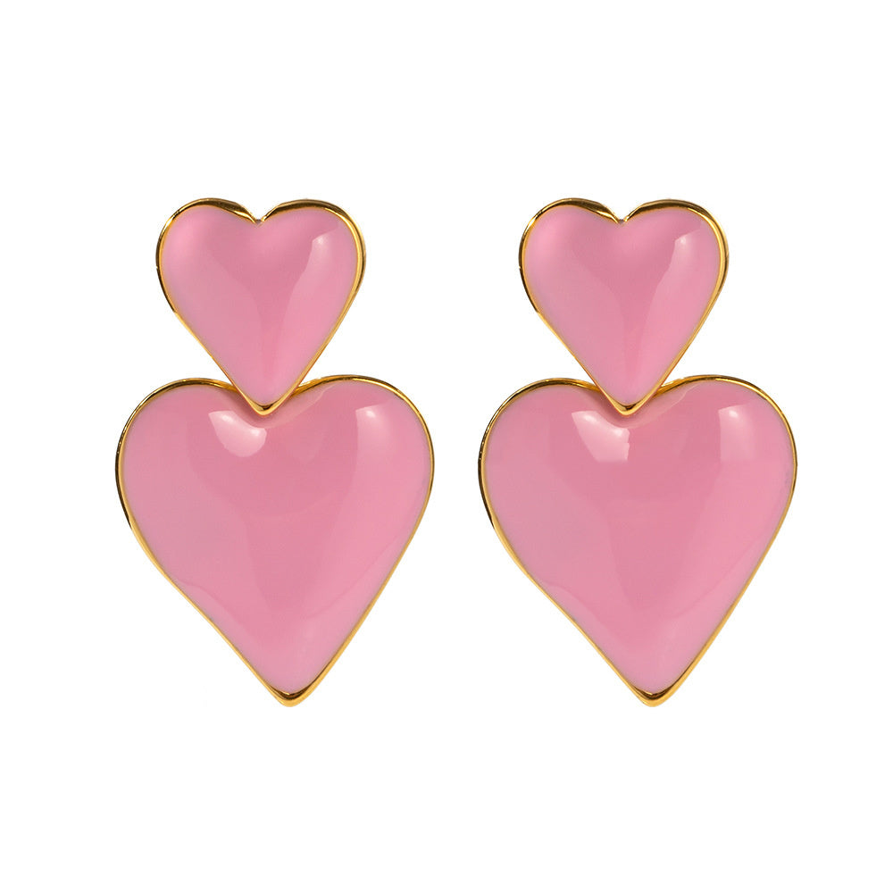 pink heart earrings, dangle earrings, titanium steel earrings