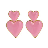 Plump Gold Double Heart Dangel Earrings, Titanium Steel Earrings, Love Fashion Jewelry AL692