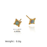 Gold Bezel Star Blue Opal Round Stud Earrings, Tiny Opal Necklaces, Titanium Stainless Steel Jewelry AL819