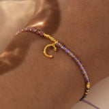 Bohemia Skinny Amethyst Letter Natural Stones & Miyuki Beads Bracelet, Handmade Boho Summer Jewelry AL824