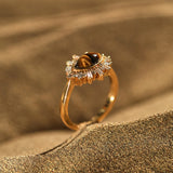 925 Sterling Silver Natural Tiger's Eye Marquise Ring, Zircon Ring, Dainty Jewelry For Women AL779